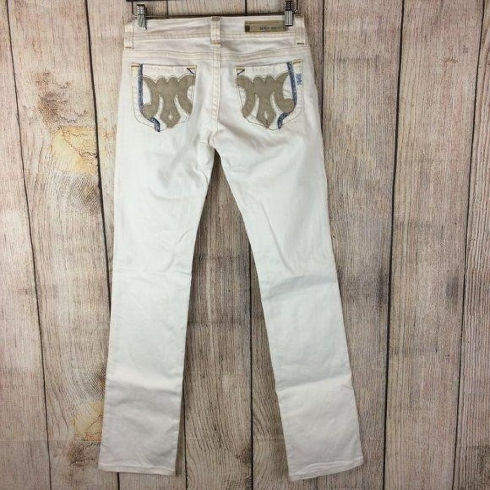 MEK NWT Women's Size 26 Sicily Cream Bootcut Denim Jeans Distressed Stretch - Picture 2 of 16